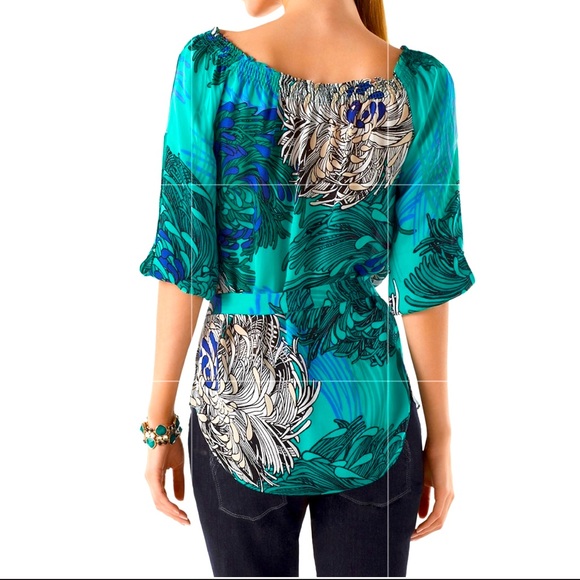 WHBM Floral Split Sleeve Silk Blouse W/ Sash Like New Worn Once size Small - Picture 4 of 17